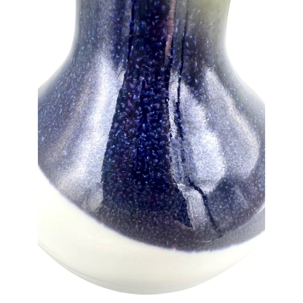 Art Studio Pottery Two-Tone Ceramic Vase In Blue & White Glaze 5.25"H Minimalist - Picture 6 of 9